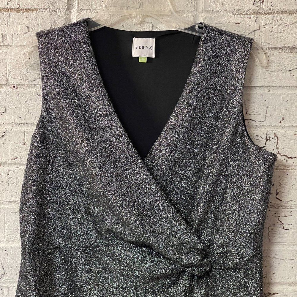 Serra The Viral Aldi Silver Metallic Glitter Cocktail party Faux Wrap Dress M
